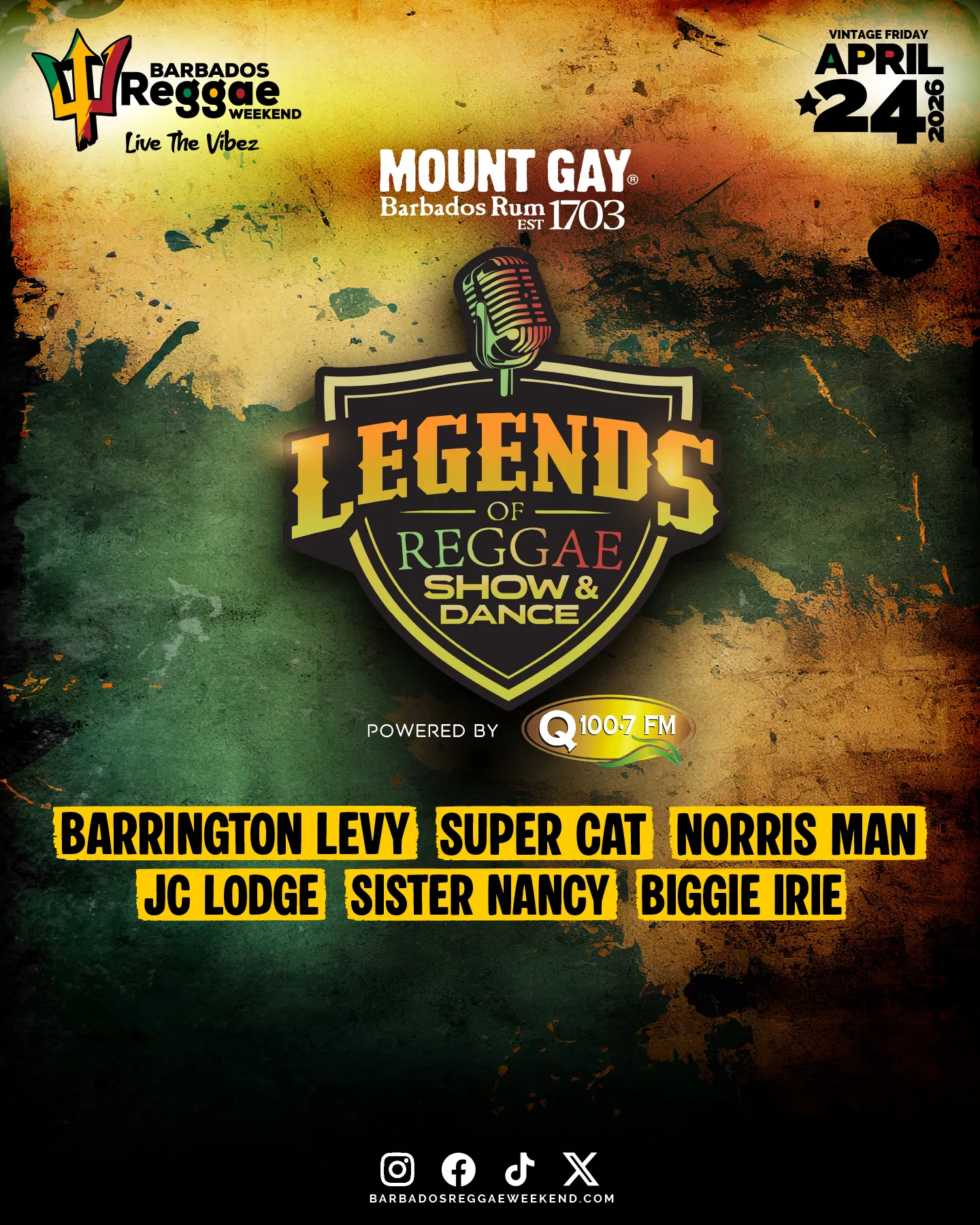 Barbados Reggae Weekend: Mount Gay Legends of Reggae Show & Dance powered by Q100.7 FM