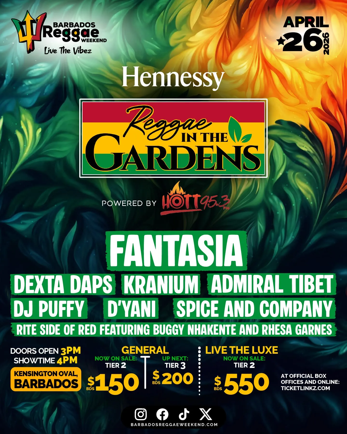 Barbados Reggae Weekend presents the Hennessy Reggae in the Gardens powered by HOTT 95.3 FM