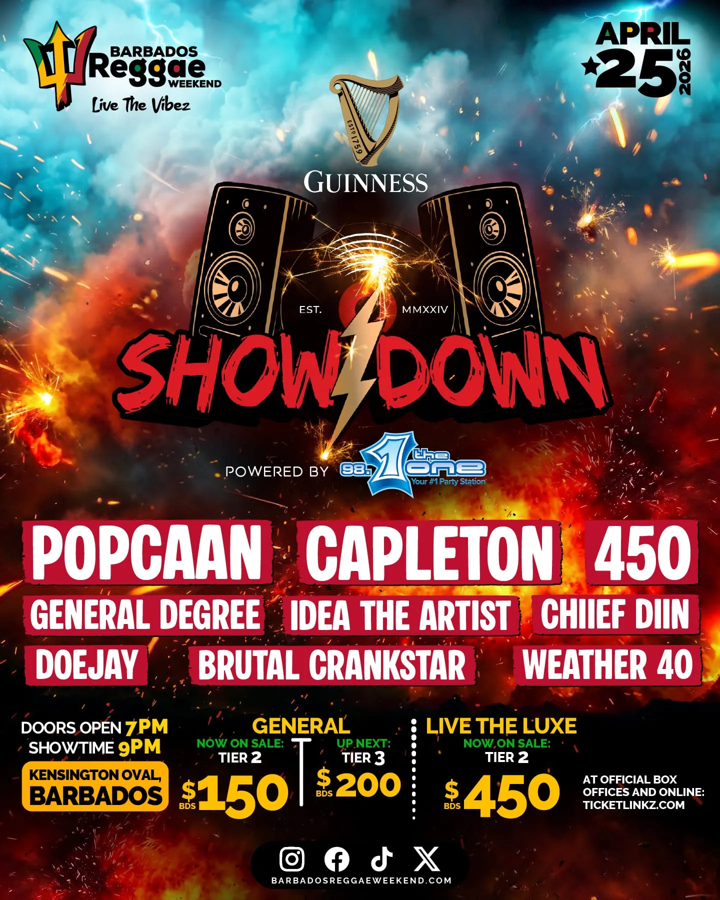 Barbados Reggae Weekend presents the Guinness Showdown powered by 98.1 The One